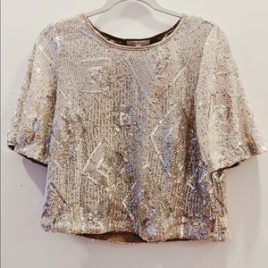 Skies Are Blue flowy silver sparkle top